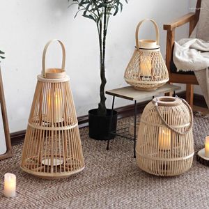 Lámparas de pie, candelabro nórdico de bambú, luminaria hecha a mano creativa Vintage para sala de estar, dormitorio, comedor, luz de esquina de mesa