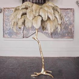 Lampadaires décoration nordique maison plume d'autruche lampe moderne luxe cuivre pour salon résine debout lumière LightingFloor