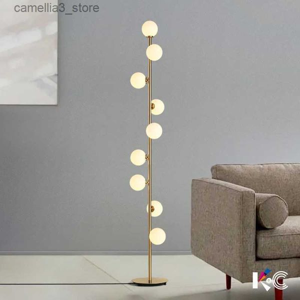 Lampadaires Nordique Designer 9 têtes boule de verre blanc lampadaire pour salon chambre chevet coin abat-jour décor éclairage debout Q231016