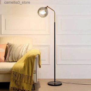 Vloerlampen Nordic LED glazen vloerlamp Moderne woonkamers Ronde bal Staande lampen Slaapkamer Studie Leeslampen Zwart Goud Wit Armaturen Q231016