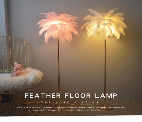 Lámparas de pie Lámpara LED de pluma de avestruz de lujo nórdico decoración del hogar de cobre Art Deco para sala de estar de pie LightFloor9984532