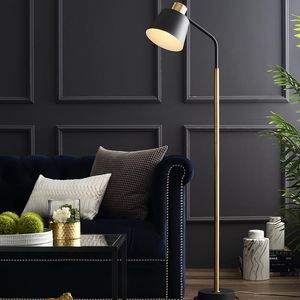 Vloerlampen Noordelijke minimalistische moderne LED -lamp Woonkamer Slaapkamer Studie Zwart en witte metalen Luster Verticale lezing