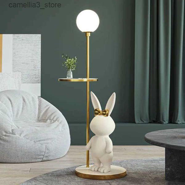 Lámparas de pie Lámpara de pie LED de mesa de conejo moderna nórdica para sala de estar, habitación para niños, dormitorio, mesita de noche, luz ambiental nocturna Q231016