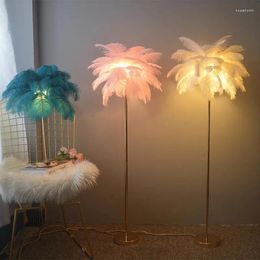 Lámparas de pie Lámpara de plumas de avestruz nórdica Decoración Mesa de hogar para sala de estar Luz de pie Enchufe de la UE Accesorio de iluminación LED