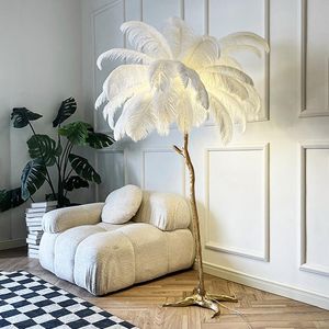 Floor Lamps Nordic Ostrich Feather Led Lamp Resin Copper Living Room Home Decor Standing Light Indoor Lighting Bedroom Bedside LampFloor