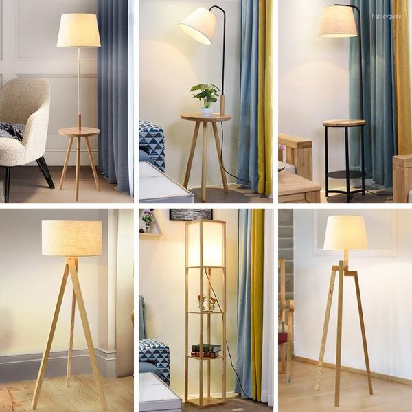 Lámparas de pie, estantería nórdica, lámpara de madera, trípode moderno Simple, luces verticales, sala de estar, dormitorio japonés, mesita de noche