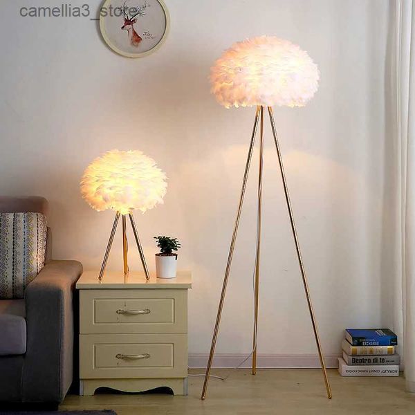 Lámparas de pie Nordic trípode pluma lámparas de pie dormitorio lámpara de noche sala de estar iluminación interior mesa de pie luz decoración del hogar accesorios de lámpara Q231016