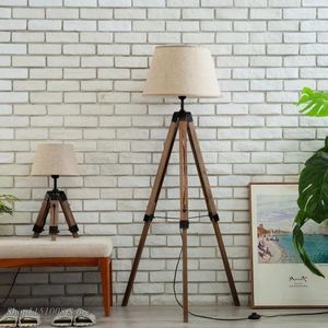 Lampadaires Nordic Tripot Bois Tissu Abat-jour Trépied Lampadaire Pour Salon Moderne Chambre Décor À La Maison Luminaires