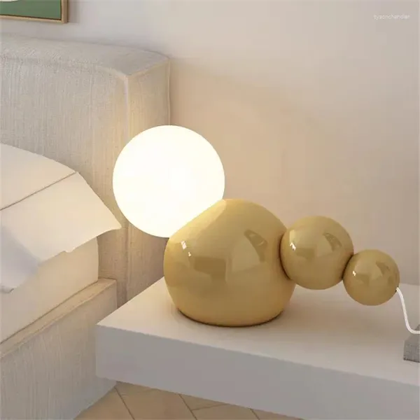 Lampes de sol Lampe de table blanche nordique Art Chevet LED E27 Ampoule Boule de verre ronde Chambre d'enfant Chambre Salon Mignon Nuit
