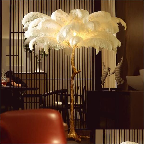 Lampadaire autruche lampe à plumes cuivre / résine Branche d'éclair de luxe pour le salon chambre décorative drop livraison lumières indo dhp0d