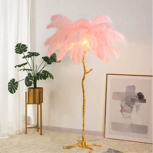 Floor Lamps Ostrich Feather LED Floor Lamp Gold Resin Corner Light Art Deco Floor Lamps for Living Room Standing Indoor Light W0428
