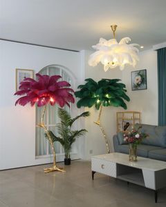 Lampadaires plume d'autruche nordique moderne luxe arbre branche lampe haute qualité support lumière pour salon goutte