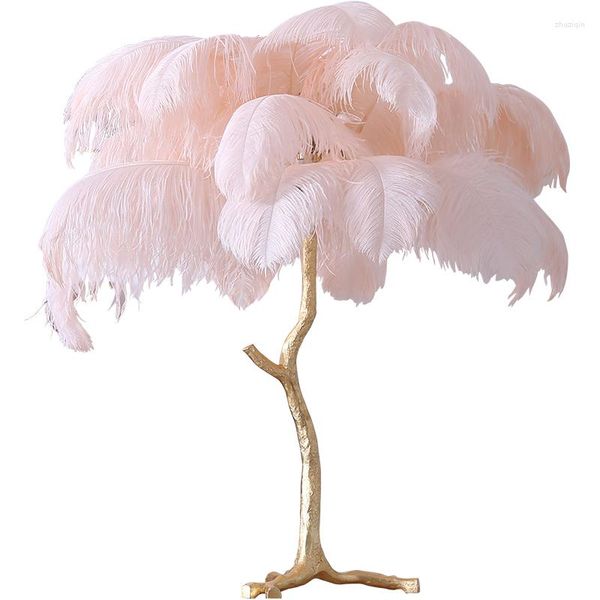 Lámparas de pie Phube Lighting The Ostrich Feather Table Lamp Light Modern Copper Desk Living Room El Home