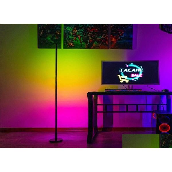 Lámparas de pie Control remoto LED Esquina RGB Efectos aleatorios Color sólido Luces de pie Lámpara de luz de ángulo para sala de estar 7708128 Drop Delivery L Dhtra