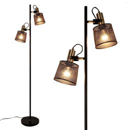 Lampadaires Rétro Lampe De Chevet 220V / 110V Double Tête Réglable Maille En Métal Noir Avec Interrupteur À Pied Pour Salon Étude Coin Lumières