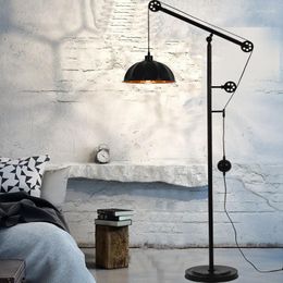 Lámparas de pie Retro Lámpara de metal negro Vintage Industrial Lift Accesorio de iluminación para sala de estar Dormitorio Mesita de noche