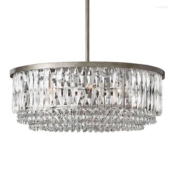 Lampadaires rétro LED suspendu lustre en cristal éclairage pour El chambre grand luminaire suspendu E14 rond lumières de la maison