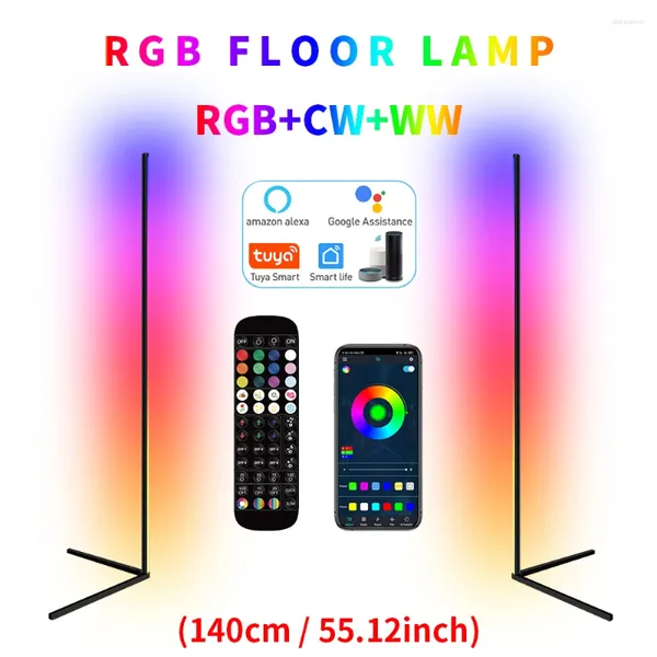 Lampadaires RVB LED Lampe Salon Coin Smart APP Télécommande 140 cm Atmosphérique Debout Stand Lumière De Noël Décor À La Maison