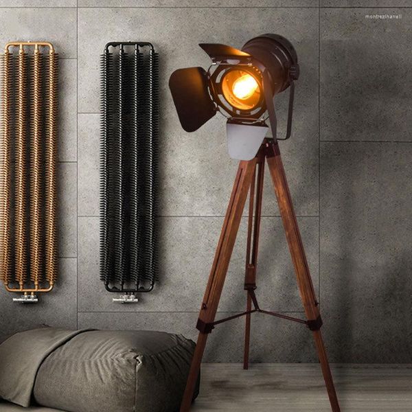 Lampadaires Vintage LED Bois Américain Pographie Studio Lampe Debout Éclairage Créatif Salon Chambre Angle Réglable