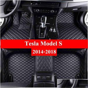 Tapis de sol tapis de voiture de voiture pour Tesla Model S 2014 Flash Cuir Cuir Poudons de pied personnalisés tapis mobile ER H220415 Drop Livraison A DH9DL