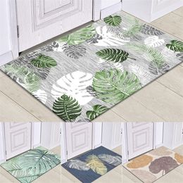 Vloermatten groene blad deur mat Noordse stijl ingang portematen keuken tapijten antislip tapijt voor badkamer woonkamer huis 220504