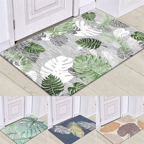 Tapis de sol Green Leaf Porte tapis nordique de style nordique poitrine de cuisine tapis anti-glissement pour salle de bain salon maison 220504
