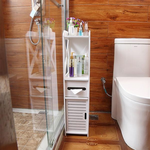 Armoire latérale de toilette étanche montée au sol PVC salle de bain étagère de rangement chambre cuisine étagères de rangement maison salle de bain organisateur T20213y