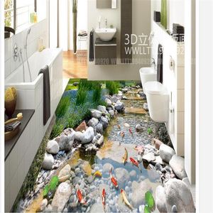 Vloerschildering 3D Behang Park Stone Creek Inktvis Badkamer 3D Vloeren Muurschildering-3d PVC Behang Zelfklevend Vloer Behang-3d213s