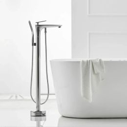 Vloer staande badkuip kraan messing badkraan onafhankelijke koude en warmwaterdouche kraan kuip mixer tap handshower mixer