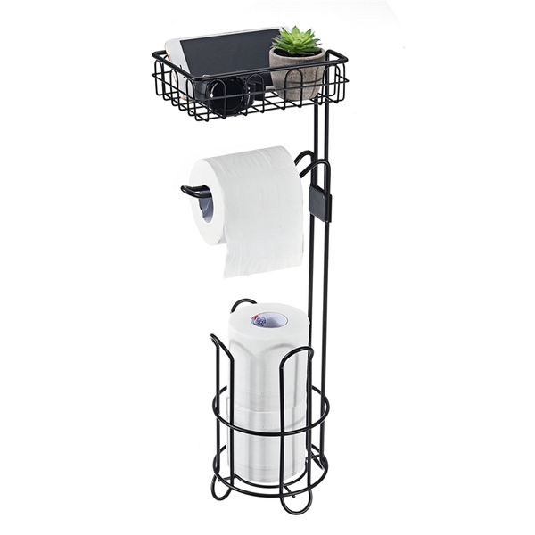 Porte-serviettes en rouleau de papier en métal debout au sol support organisateur support de toilette panier de rangement vertical matériel de salle de bain en fer 210720