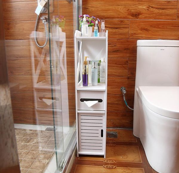 Armoire latérale de salle de bain étanche au sol PVC salle de douche étagère de rangement chambre cuisine crevasse ménage Organisation boîte