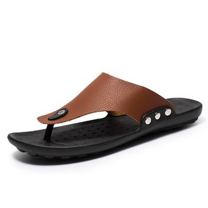 Flop Flip Leather Rome Slipper Slipper Men 965 Botón de playa Captical cómodo T-stap abierta al aire libre Shoesslippers 343 984