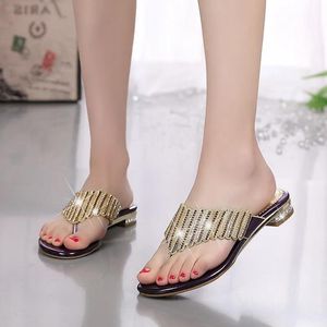 Flops Fashion 2020 Summer Wedge Shoes Women's Slippers Rhinestone Brand Beach Flip Flops Sexy Sweet Gold Heels Dames Dia's C0051