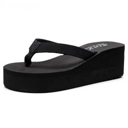Flops htuua 2019 mode Black coin pantoufles femmes sandales de plage décontractée flip flops de chaussures d'été plate-forme glissades hautes talons sx2114