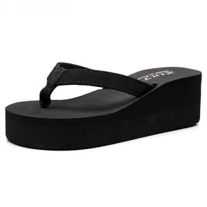 FLOPS HTUUA 2019 Fashion Black Wedge Sandals Sandalias para mujeres Flip Flip Flip Zapatos de verano Talas Talas altas SX2114