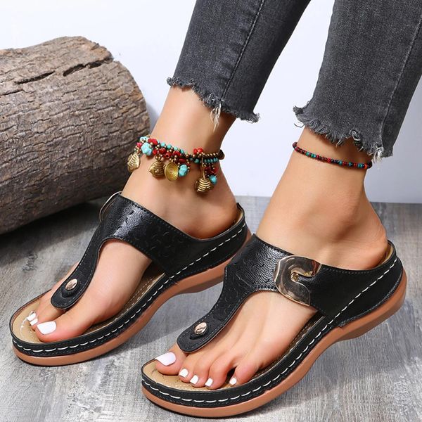 Flops Femmes Flip Flop Arch Support Sandales confortables Slipper Plateforme douce en cuir Chaussures Sinon Casual Cascing Cendages Sandales pour les filles