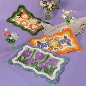 Flora Badkamer Mat Chic Simple Fresh Green Garden Orange Purple Tulip Zachte Tapijt Super Absorberend Slipresistent Pad 220301