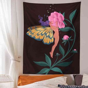 Flora meisje tapijt muur hangende vlinder sprookjesbos