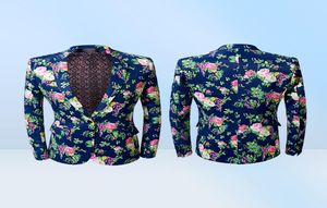 Flora Printing 2-delige pakkenset Mannen Bruiloft Prom Dress Suits Blzer met broek Heren Slim Fit One Button Terno Masculino1590097
