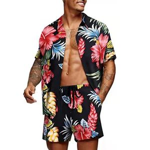 Floral 2pcs shirts past mannen mode shirtsshorts 3d tweedelig sets Hawaii Beach Shirt Boy Roeping Outfits 240507