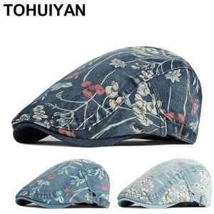 Floral herfst winter baretten hoed vrouwen denim krantenjongen caps vizieren boinas gatsby petten duckbill klimop platte dop voor meisjes