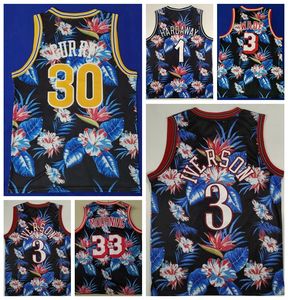 Maillot de basket floral Penny Hardaway Dwyane Wade Allen Iverson Stephen Curry Alonzo Deuil All Stitched Black Top Quality