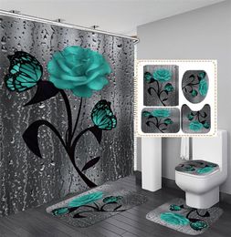 Tapis de bain floral et ensemble de rideau de douche 180x180cm Rideau de douche avec crochets Tapis de bain Tapis de salle de bain antidérapant Tapis de pied de toilette Bat3365149