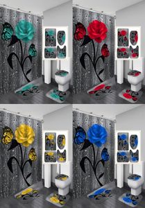 Tapis de bain floral et 180x180 cm rideau de douche rideau de douche à crochets tapis de bain anti-patin de salle de bain tardine de toilette pavé de pied bat2682604