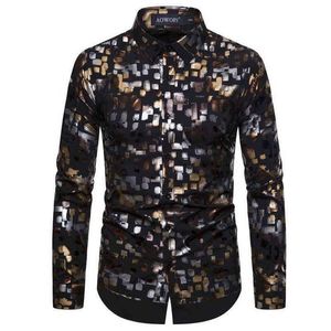 Floral bronzant hommes chemise de luxe brillant noir hommes chemises habillées mode décontracté hommes chemises de fête danse bal smoking chemise hommes XXL L2294w