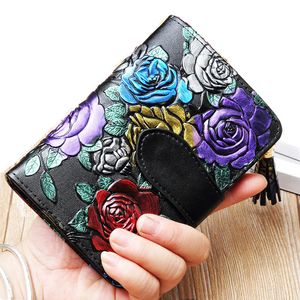 Floral Card Wallet Vrouwen Mini Dames Leren Portemonnee Korte Meisje Portefeuilles Vintage Vrouwelijke Muntentas