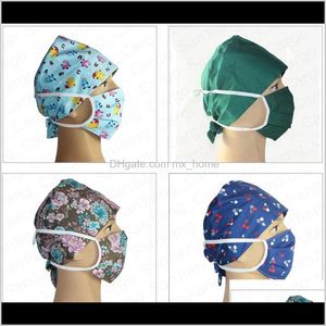 Casquette d'infirmière de dessin animé floral chapeau de médecin et masque facial ensemble de deux pièces masques de protection en coton lavables couvre-chefs d'allaitement anti-poussière 1Af Njheb