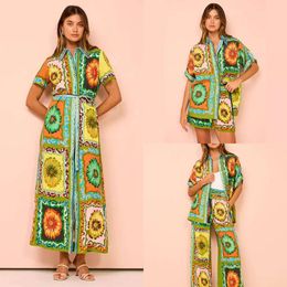 Vestido largo informal floral para mujer diseñadora para mujeres set de dos piezas Summer Nuevo botón de manga corta de moda