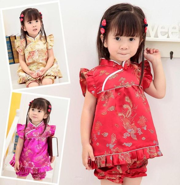 Ensembles floraux pour enfants, vêtements pour petites filles, costumes de nouvel an, hauts chinois, robes et pantalons courts, Qipao cheongsam 4633638