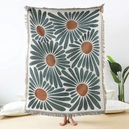 Couverture tissée à motif Floral marguerite, tapis mural, décoration de canapé, lit, chambre à coucher, fil à pompon, grande tapisserie de pique-nique, 240325